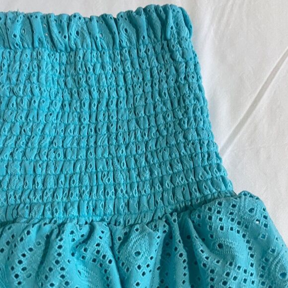Michael Kors Tiered Ruffle Eyelet Skirt Smocked Waist Blue Medium NWT - Picture 5 of 13